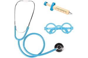 Roctocesy Kids Stethoscope Syringe Glasses Toy, Real Working Nursing Doctor's Stethoscope,Halloween Doctor Costume Cosplay Pretend Play Accessories (Blue)