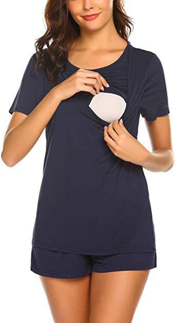 Maternity Nursing Hospital Set Sleepwear Pajamas Pregnancy Clothes Women Summer Breastfeeding Pyjamas Sleepsuits Nightwear Shirt and Shorts Pjs 2 Pieces