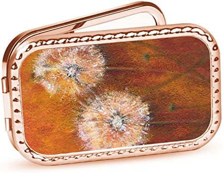 Rose Golden Makeup Mirror,Laofinoy Rectangle Customized Chinoiserie Floral Bird Duble Side Cosmetic Portable Pocket &amp; Purse Mirror(Dandelion Clocks Sandy Linden G)