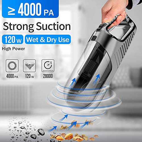 Gugusure GSR-New Silver Grey 4000pa Corded High Power, Lightweight Handheld Vacuum Cleaner for Car Interior Cleaning with 14.7Ft Cable, 120W DC 12V