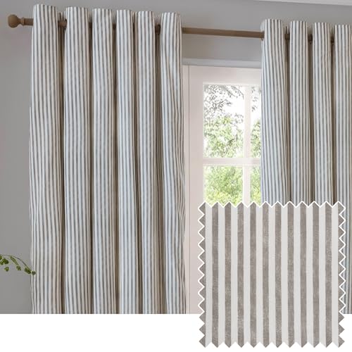 furn. Yard Hebden Verdunkelungs OEsenvorhang Set – Ultra Weiche Baumwolle Gefuetterte Gestreifte Vorhaenge (MOL - 229x183cm)