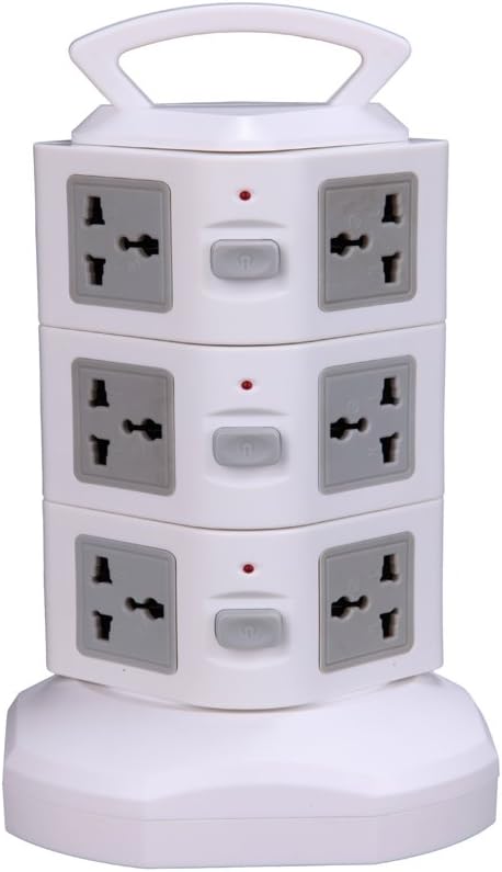 YOTOSAN Smart 12-Outlet Home/ Office Over Current Protector Worldwide Voltage Power Socket Vertical Tower Multiple Socket With 2 USB Outputs for iPhone 6/6 Plus/5S/5, iPad Air/Mini, Samsung Galaxy Note 4/Note 3/Note 2/S5/S4/S3 and other Devices,Including Power Cord (Grey)