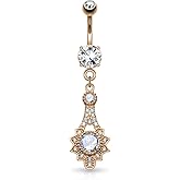 Pierced Owl - 14G Stainless Steel CZ Crystal Tribal Sun Dangling Belly Button Ring