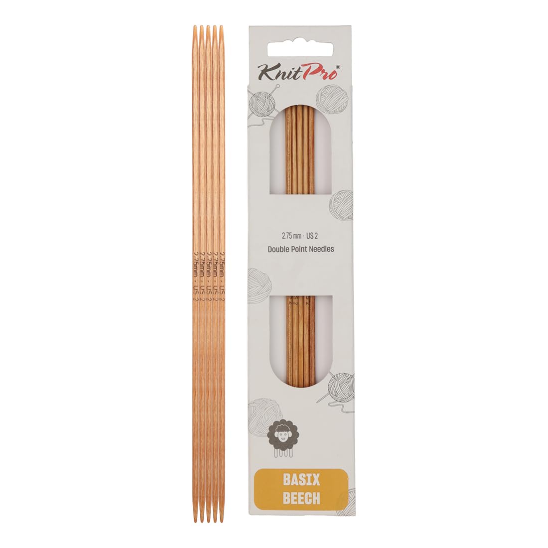 KnitPro Basix Beech Double Pointed Needles 8" (20cm) | 2.75mm