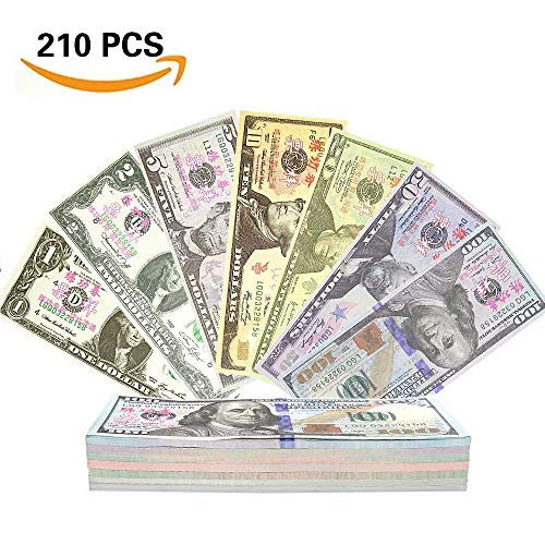 BestFire 210Pcs Prop Money Play Money Game Realistic Paper Money Full Print 2 Sided for Kids, Students, Movie, Pranks, Birthday Party, Play Board Games, Photography
