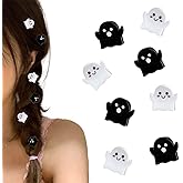 Halloween Hair Clips 8 Pcs Cute Ghost Mini Hair Accessories Acrylic Hair Pins Black White Ghost Hair Barrettes for Women Girls Cosplay Halloween Party Decoration Hair Supplies