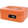 Cash Box with Money Tray and Combination Lock Metal Money Box Change Lock Box for Money 7.87" x 6.3" x 3.54" Orange