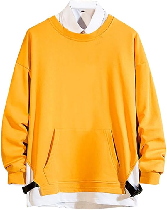 Amazon Eldori メンズトップス 秋と冬のプルオーバーカジュアルなピュアカラーブラウスの男性用の 袖カジュアル無地偽ツーピースセーター 防寒 かっこいい原宿風 日系 トップス M 5xl セーター 通販