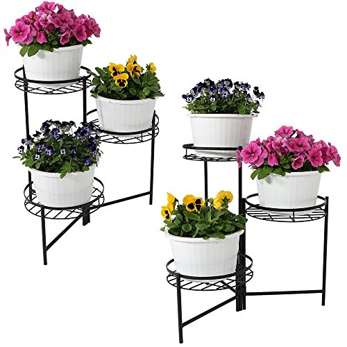 Sunnydaze 3Tiered Metal Plant Stand, Indoor/Outdoor Flower Pot Holder