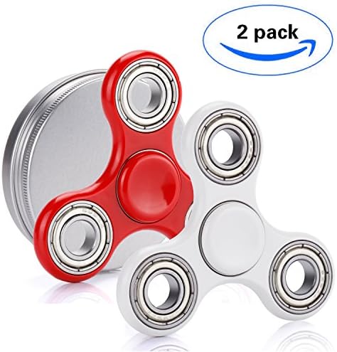 DWJ Hand Spinner Fidget EDC Toy Tri-spinner for Focus ADHD Stress Relieve Pack of 2 (Red + White)