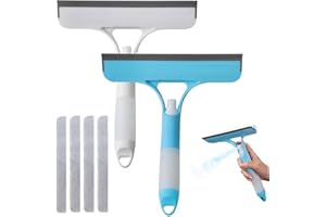 2 Pack 3 in 1 Window Cleaning Scraper Spray Squeegee Window Squeegee Cleaner Tool with Built-in Spray Bottle and 4 Replaceabl