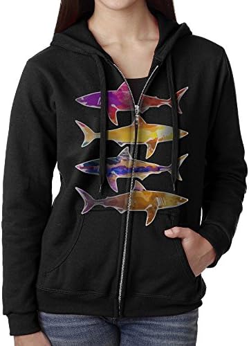 JWLBNIM Watercolor Sunset Sharks Hooded Sweatshirt Full Zip Hoodie With Pocket For Women