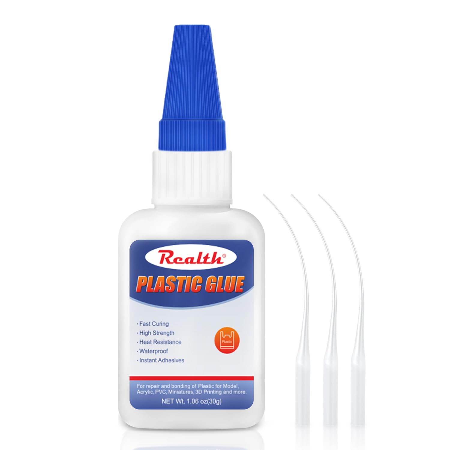 Realth Plastic Glue | 30g Strong Clear Super Glue for Fixing Glass | with Anti-Clog Cap | Instant Drying Heat-Resistant | Suitable for Model Acrylic PVC Miniatures 3D Printing