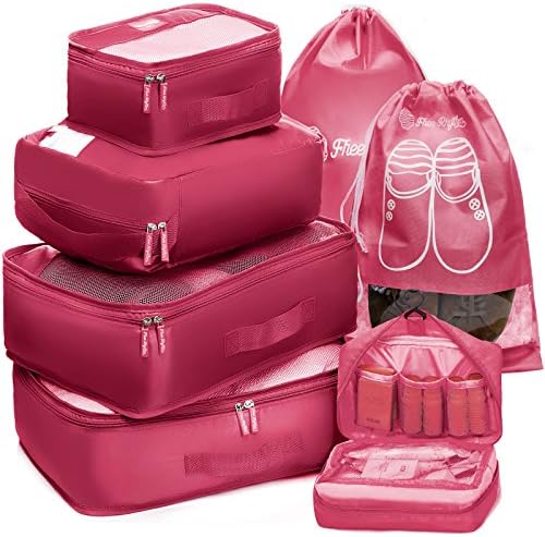 Packing Cubes Travel Set 7Pc 2 Large Cube Organizer Laundry Shoe & Toiletry Bag (Coral)