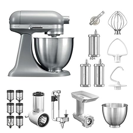 KitchenAid Küchenmaschine Mini, 5KSM3311XE, Bestseller Paket inkl. TOP Zubehör: Gemüseschneider, Fleischwolf, Spiralschneider