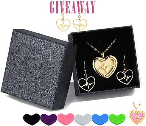 Gold Aromatherapy Jewelry Essentail Oil Diffuser Necklace-heart locket pendant-Hypoallergenic 316L Surgical Grade Stainless Steel,20" Chain+12 Washable Insert Pads