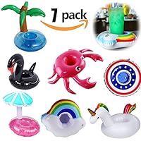 Yojoloin 7PCS Inflatable Pool Float Drink Cup Holder,Inflatable Cup Coasters for Pool Party and Kids Bath Toys (Unicorn, Swan, Rainbow, Crab, Pineapple,Captain Shield,Mushroom)