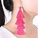 ELEARD Tassel Earrings Tiered Thread Tassel Dangle Earrings Statement Layered Tassel Drop Earrings Red