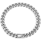 JSNOM Mens Bracelet Cuban Link: Cuban Chain Wrist Bracelets with Stainless Steel Closure, Black Silver Gold Link Bracelets for Men