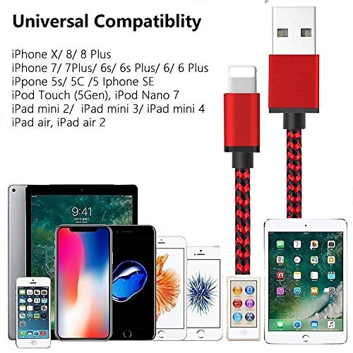 iPhone Charger, Charging Cable, 4Pack 3FT 6FT 6FT 10FT to USB Syncing Data and Nylon Braided Cord Charger Compatible with iPhone/XS/XR/X/8/8 Plus/7/7 Plus/6S/6 Plus/iPad iPod More (Black&red) - Thumbnail 6