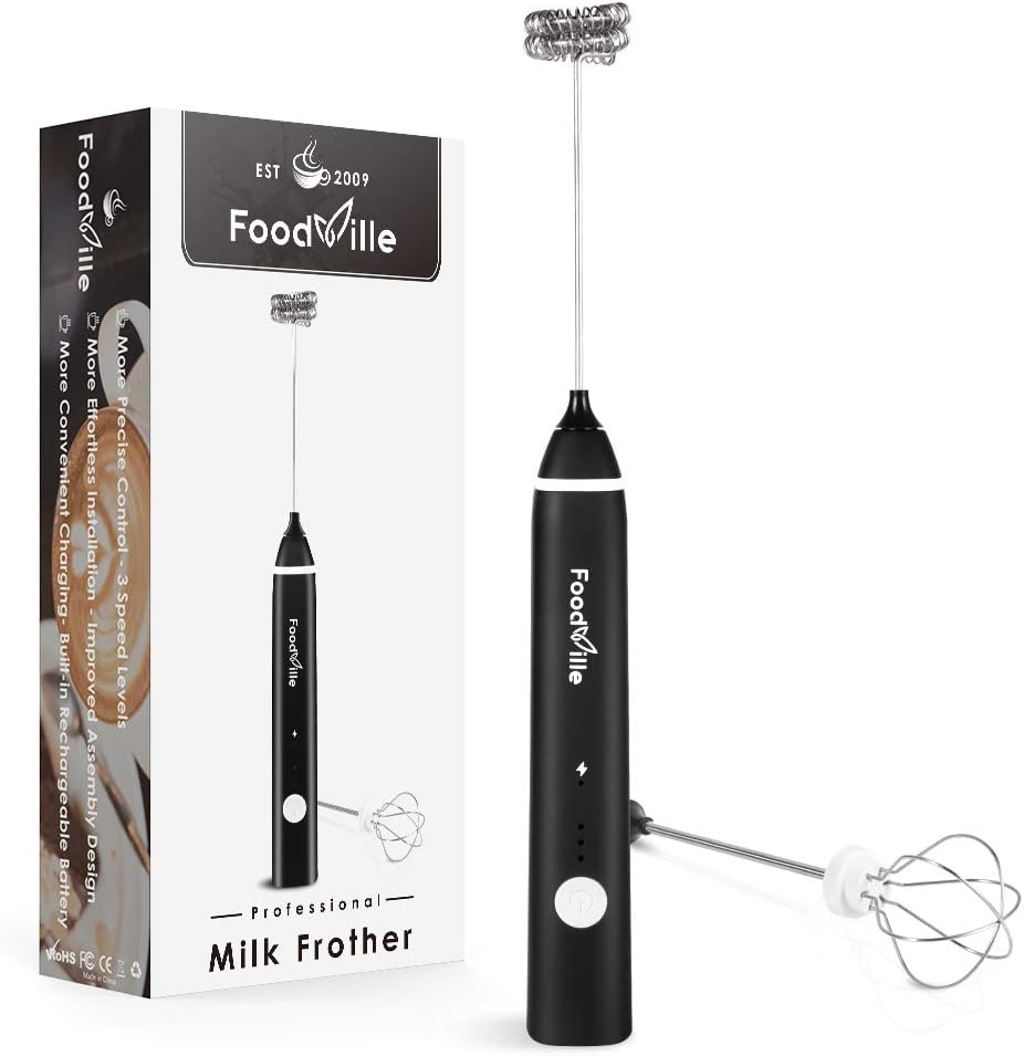 FoodVille MF02 Rechargeable Milk Frother Handheld Foam Maker with