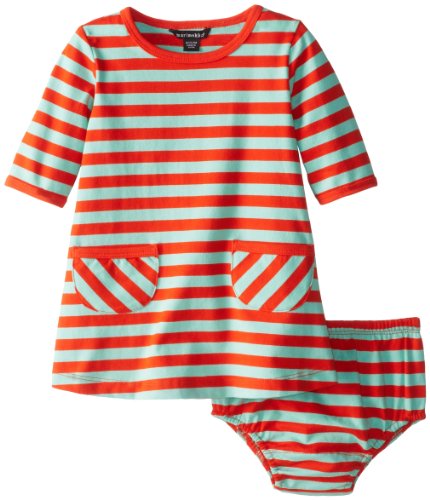 marimekko Baby Girls' Jallai Dress with Panty, Red Stripe, 24 Months