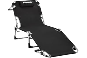FUNDANGO Oversize Lounge Chair Outdoor, 300 lbs Large Camping Cots for Adults Heavy Duty Extra Wide Sturdy with Pillow for Outside Patio Beach Pool