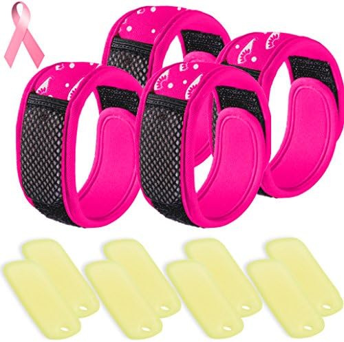 NextGen Outdoors Mosquito Repellent Bracelets DEET FREE (4-Pack) with 8 Pellets- 50% of the Profits will be donated to help fund Breast Cancer Research (Pink)
