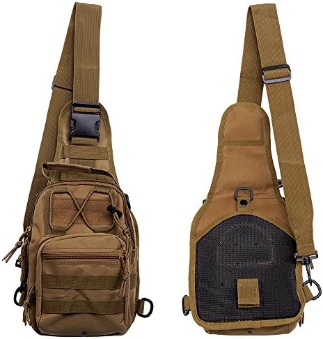 SinoWare Tactical Shoulder Backpack Sling Chest Bags Military Outdoor Duffel Canvas Shoulder Tan
