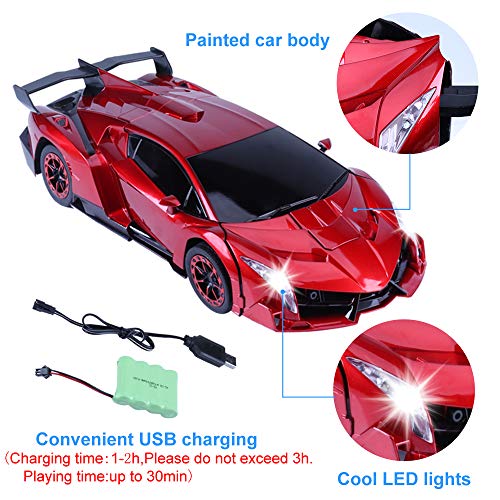 Transformer RC Car, Remote Control Car, 14" Electric Radio Controlled Cars Toys for Kids, Hand Control/One Key Transforming Robot, Cool Sound Light,3 4 5 6 7 8 9 10 11 Year Old Boy Kids Toddlers Gifts
