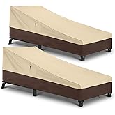 Arcedo Waterproof Outside Lounge Chair Covers 2 Pack, Heavy Duty Patio Chaise Lounge Covers for Outdoor Furniture, Protect Your Pool Chairs in Winter, 80" L x 32" W x 25" H, Beige and Brown