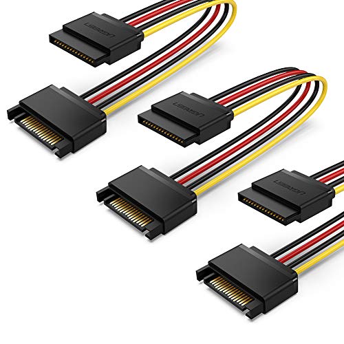 UGREEN SATA Power Extension Cable 3 Pack 15 Pin SATA Male to Female Extender Cable Cord Adapter for Hard Drive Disk, HDD, SSD, PCIE, 8 inches