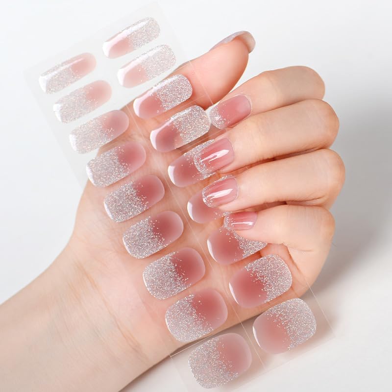 JUXINE Semi-Cured Gel Nail Polish Strips with File and Stick - Art Stickers, Waterproof Wraps, Decal Sets (UV/LED Lamp Required, VIS3, One Size)