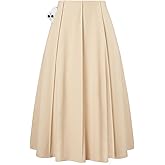 Kate Kasin Women's Pleated Midi Skirt 2025 Fall High Waisted Knee Length Flowy A Line Swing Casual Flared Skirts with Pockets