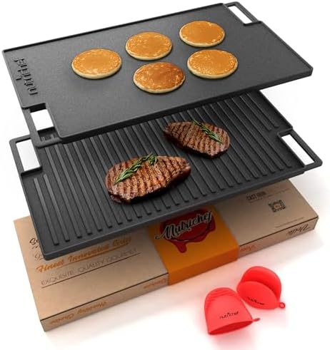 NutriChef Cast Iron Reversible Grill Plate 18 Inch Flat Cast