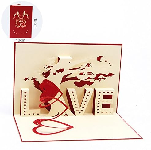 Handmade 3D Pop Up Rose Flower Birthday Cards Creative Greeting Cards Papercraft (3D Love tree (Red))