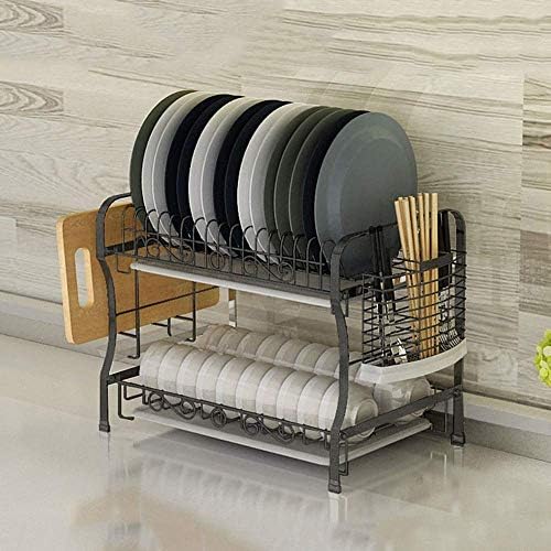 OPQW Matte Black Dishes Drain Rack Kitchen Shelf 304 Stainless Steel Chopsticks Cage Cutting Board Storage Rack GW (Size : H36.8×W27.5×L47.5cm)