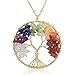 BOUTIQUELOVIN Golden Tree of Life Circle Pendant 7 Chakra Healing Crystals Gemstone Necklace for Women Girls