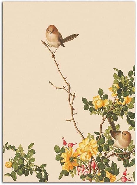 Amazon 中華風スズメポスターアンティーク花柄壁アートパネル細心の注意を払って花と鳥絵画インテリアレトロキャンバス版画ヴィンテージ写真リビング部屋モダン装飾画50x70cmフレームなし ウォールステッカー オンライン通販