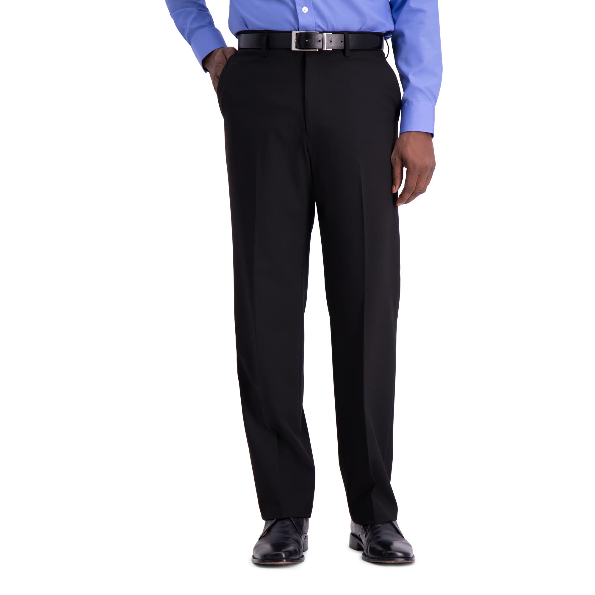 J.M. Haggar Men’s Classic Fit Flat Front Solid Stretch Dress Pants, Black, 36W x 30L US