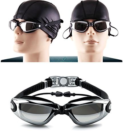 Smart Memory Couple Swim Goggles Waterproof Earplugs Glasses UV Protection anti Fog Swimming Glasses Aduts Swim Equipment (Cool-Black)