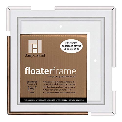 Ampersand Art SupplyFloaterframe Readymade Frame for Flat and 1 1/2" Deep Wood Panel and Canvas Artwork, Paintings, Prints, and More, 6"x6", White Bold