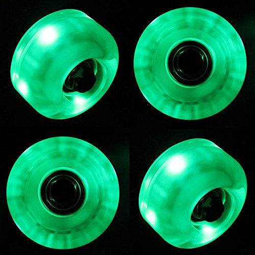 Scott ALlah Design - Green Glow in the Dark Green Wheels 54mm LED Cruiser Longboard Wheels Pro (Plus ABEC 9 Bearings) - Long Life Led Longboard Wheels