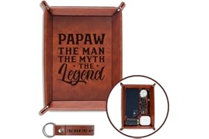INNObeta Papaw Gifts Valet Tray, PU Leather Bedside Tray with Keychain for Grandpa, Perfect for Father's Day, Birthday, Christmas - The Man The Myth The Legend