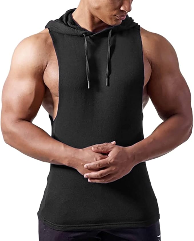 Men's Sports Vest Cotton Workout Fitness Hooded Vest Suitable for Gym