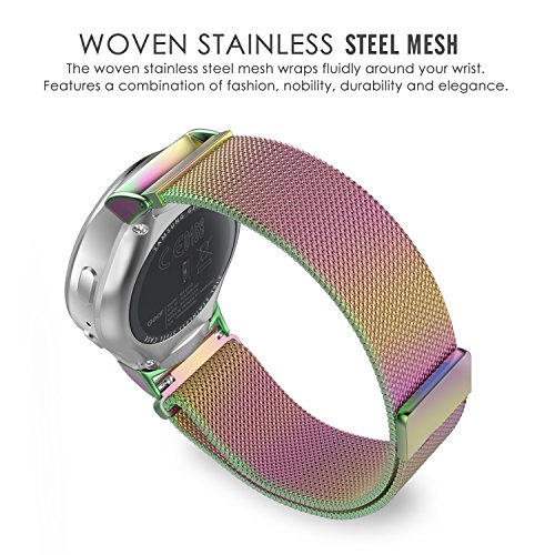 Gear S2 Watch Band, MoKo Milanese Loop Stainless Steel Mesh Bracelet Smart Watch Strap + Connector for Samsung Gear S2 SM-R720 & SM-R730 Smart Watch (NOT FIT Gear S2 SM-R735), COLORFUL