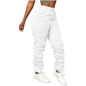 Cheyubny Y2K Spice Girl High Waist Stacked Ruched Cargo Pants Drawstring Joggers Streetwear Trousers