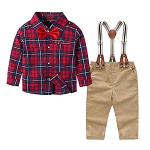 Yilaku Kledingset baby jongens pak set baby jongen 4-delig broek + bretels + hemd + vlinderdas jongens doop kleding…