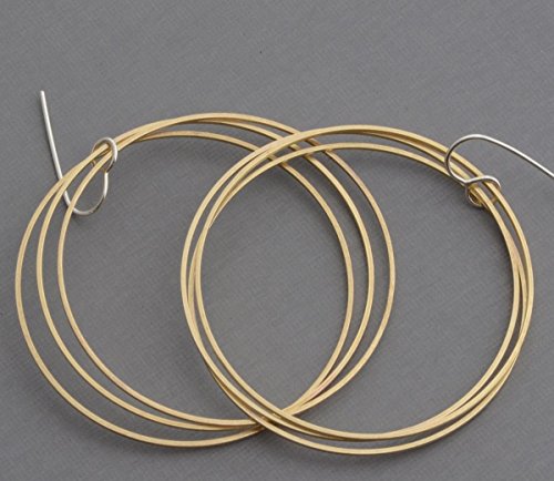 Large thin triple gold brass hoop dangle earrings lightweight 2 inch round hypoallergenic nickel free - Thumbnail 3