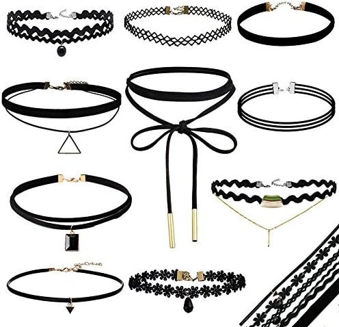 Lnkey 10 Pieces Choker Black Velvet Necklace for Women Girls,Stretch Gothic Tattoo Lace Choker Necklaces